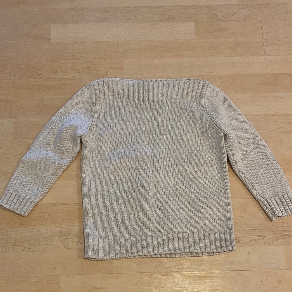 Cream Knit Boat Neck Sweater XS Small Cropped Minimalist